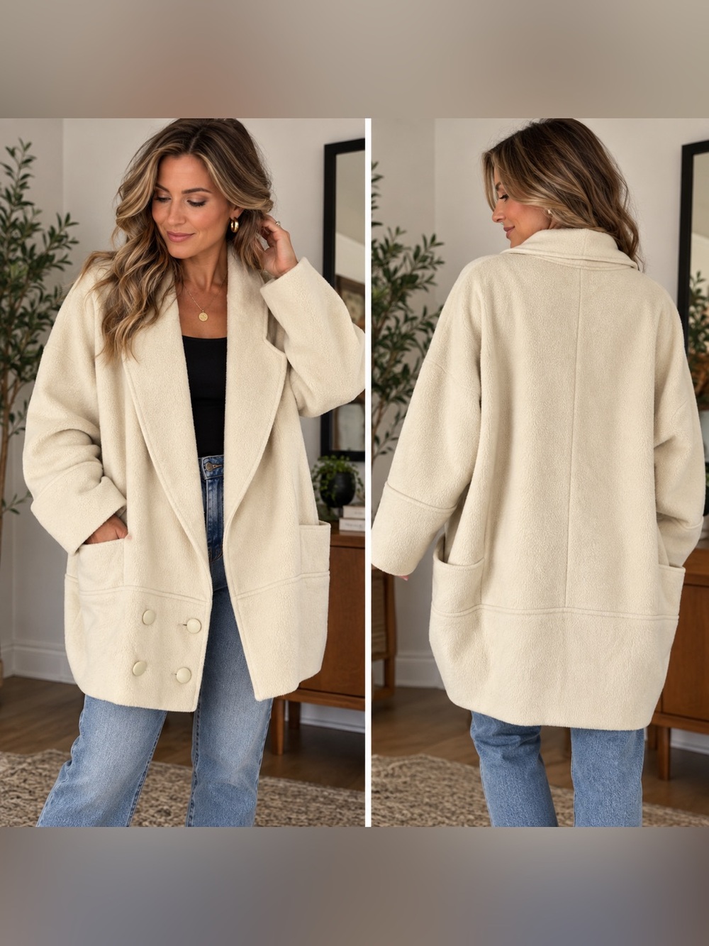 Vintage Diana Charles Wool Blend Coat Cream Oversized 5/6